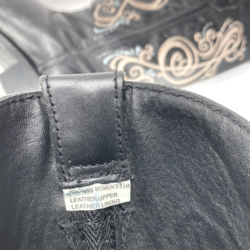 Black Leather Music Note Cowgirl Boots - Picture 10 of 11